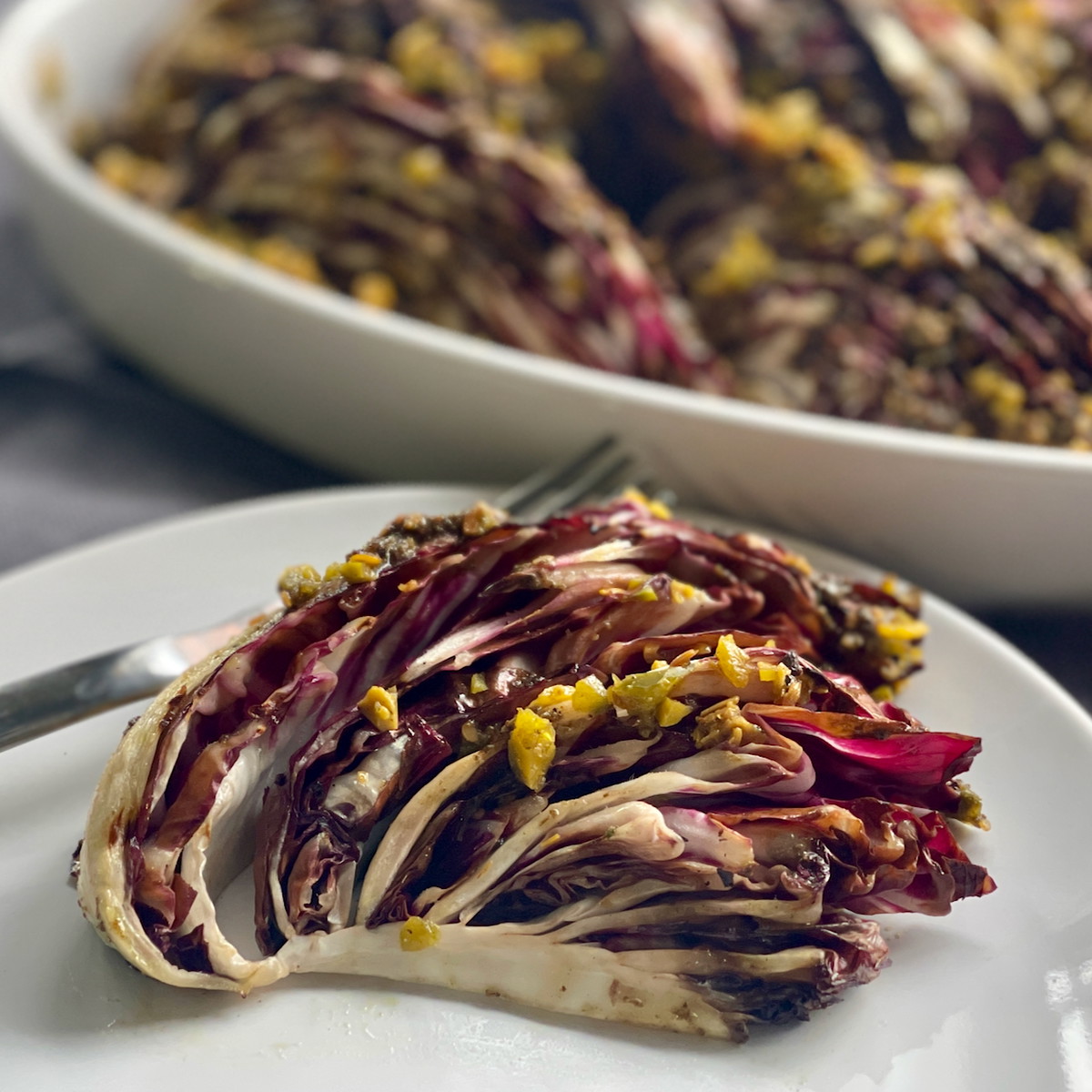 Radicchio with Zaatar Vinaigrette and Olive Gremolata